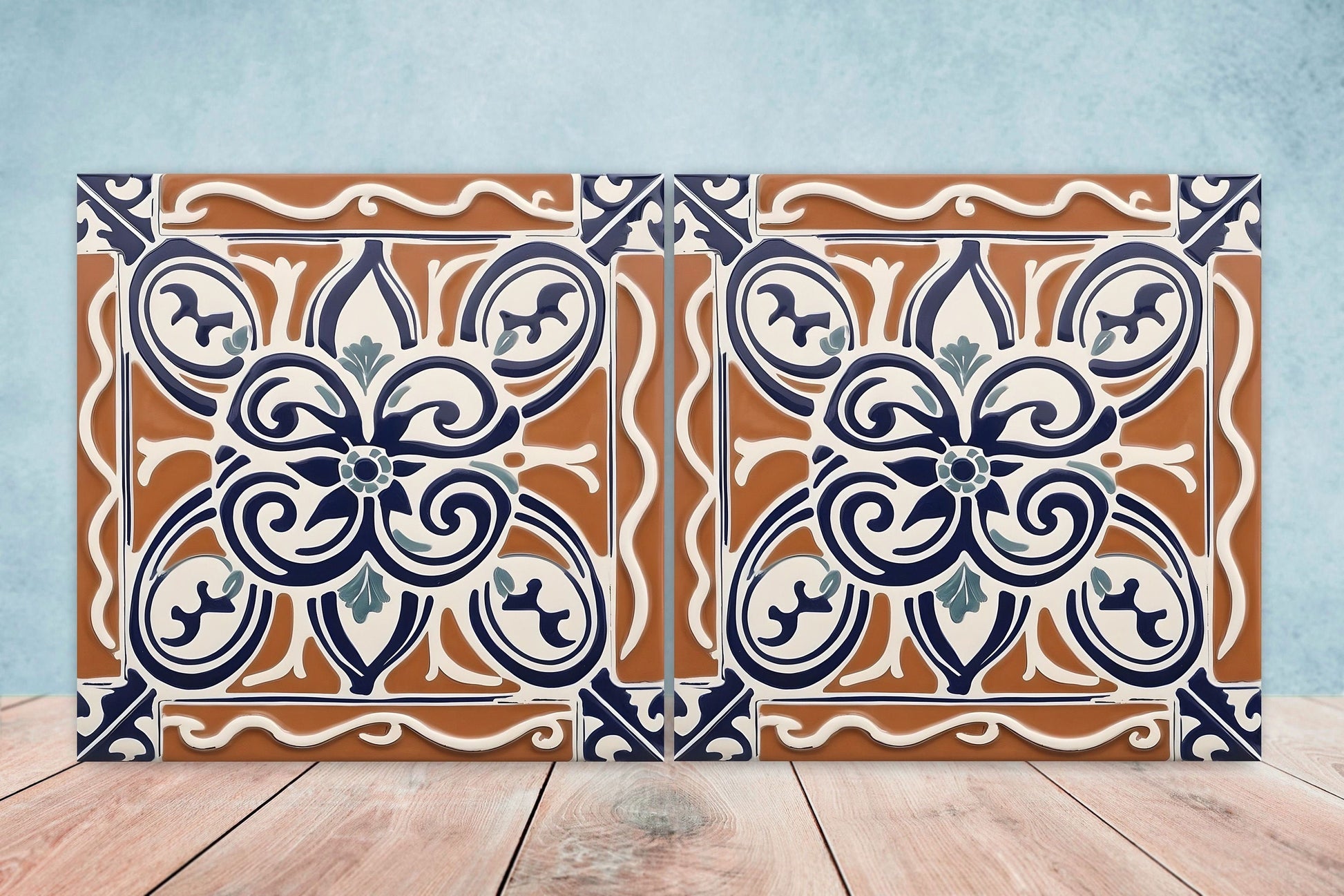 Greek Mediterranean Tiles - Set of 2 Greek Wall Decor Tiles - Kitchen Backsplash Tiles, Table Decorative Tiles, Bathroom Tiles, Coaster