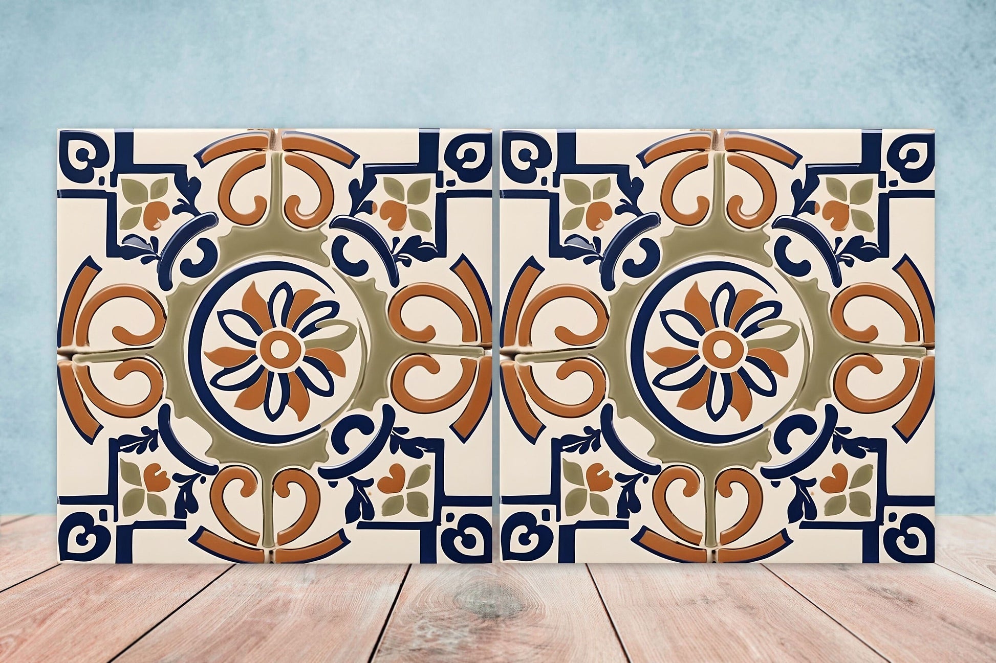 Greek Mediterranean Tiles - Set of 2 Greek Wall Decor Tiles - Kitchen Backsplash Tiles, Table Decorative Tiles, Bathroom Tiles, Coaster
