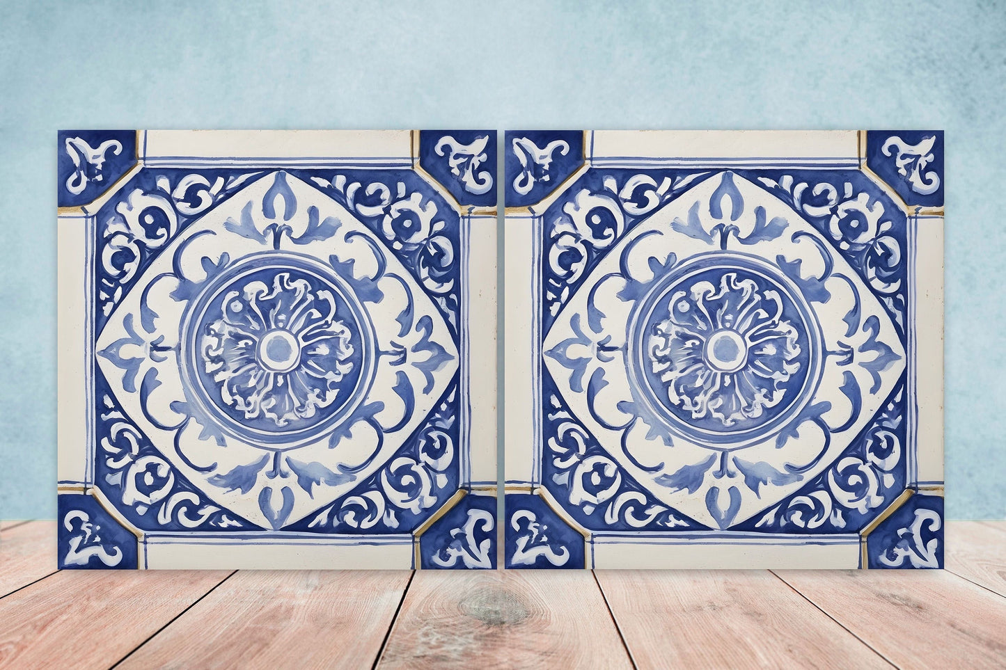 Greek Mediterranean Tiles - Set of 2 Greek Wall Decor Tiles - Kitchen Backsplash Tiles, Table Decorative Tiles, Bathroom Tiles, Coaster