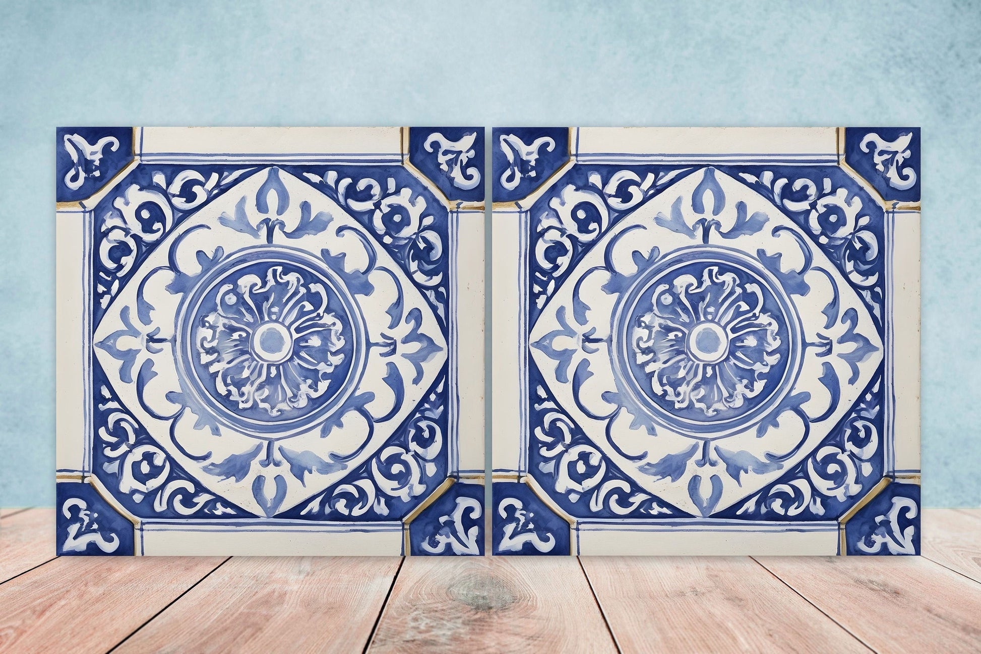 Greek Mediterranean Tiles - Set of 2 Greek Wall Decor Tiles - Kitchen Backsplash Tiles, Table Decorative Tiles, Bathroom Tiles, Coaster