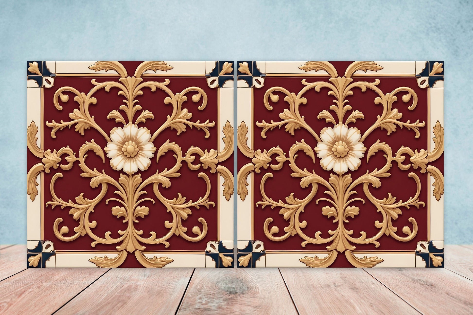 Victorian Tiles - Set of 2 Victorian Wall Decor Ceramic Tiles - Kitchen Backsplash Tiles, Table Decorative Tiles, Bathroom Tiles, Coaster