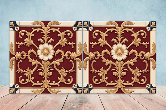 Victorian Tiles - Set of 2 Victorian Wall Decor Ceramic Tiles - Kitchen Backsplash Tiles, Table Decorative Tiles, Bathroom Tiles, Coaster