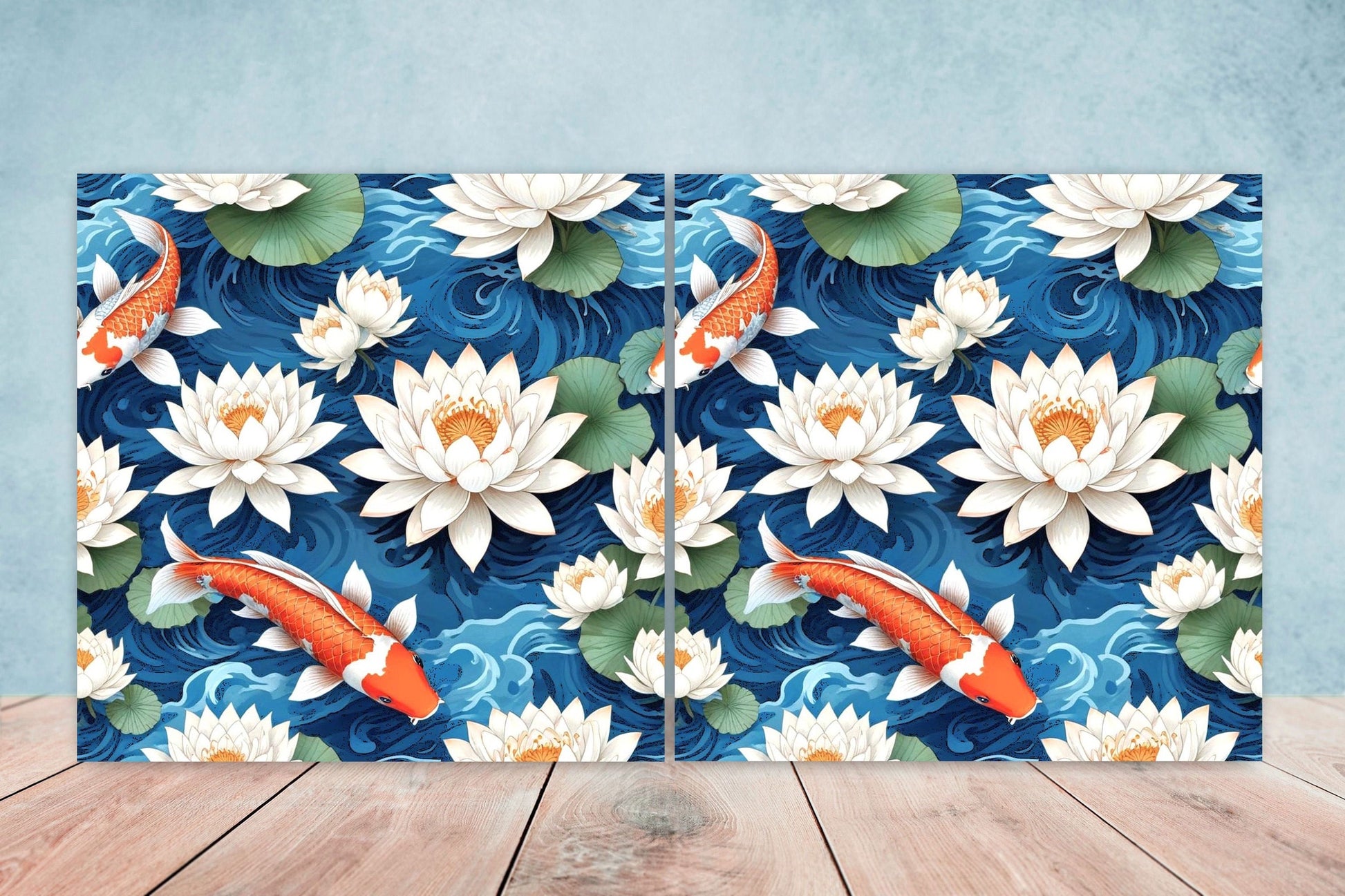 Koi Fish Ceramic Tile - Japanese Tiles -Set of 2 Wall Decor Tiles -Kitchen Backsplash Tiles,Table Decorative Tiles,Bathroom, Coaster