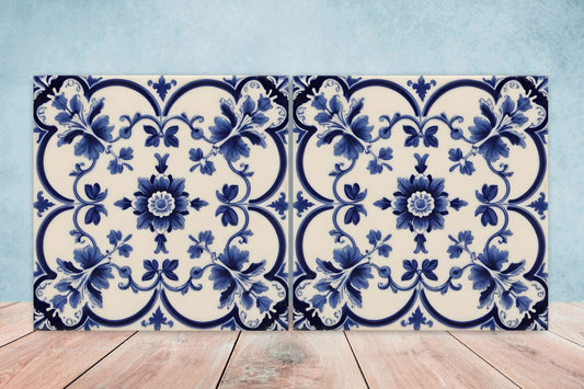 Victorian Tiles - Set of 2 Victorian Wall Decor Ceramic Tiles - Kitchen Backsplash Tiles, Table Decorative Tiles, Bathroom Tiles, Coaster