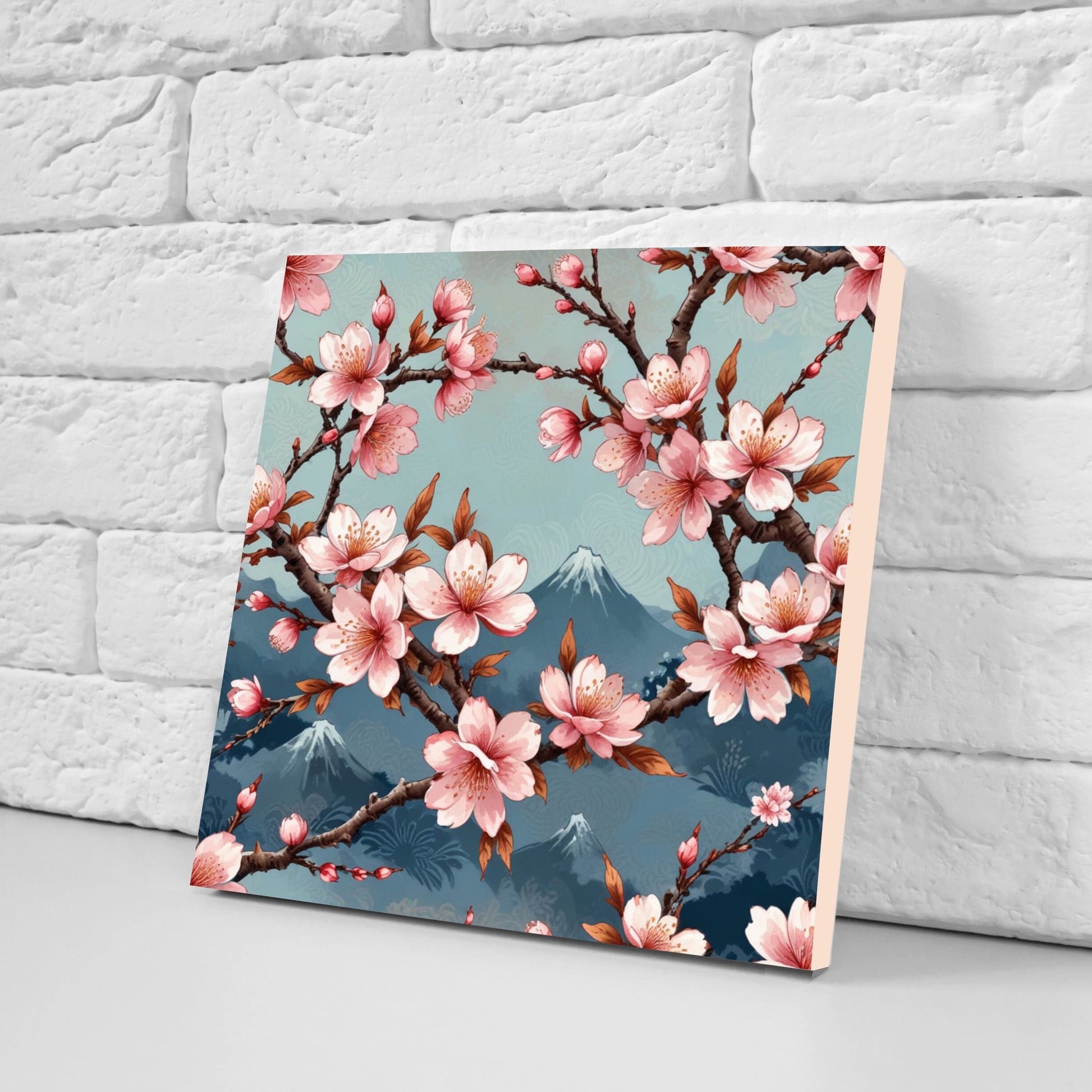 Cherry Blossom Ceramic Tiles Japanese Flower Design - Set of 2 Wall Décor Tiles - Kitchen Backsplash Tiles, Decorative Tiles, Bathroom Tiles