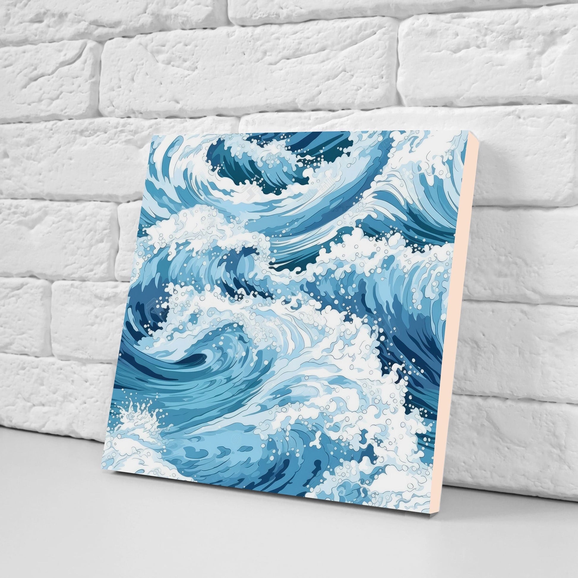 Japanese Wave Ceramic Tiles - Set of 2 Japan Wall Decor Tiles - Kitchen Backsplash Tiles, Table Decorative Tiles, Bathroom Tiles, Coaster