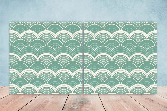 Japanese Wave Ceramic Tiles - Set of 2 Japan Wall Decor Tiles - Kitchen Backsplash Tiles, Table Decorative Tiles, Bathroom Tiles, Coaster