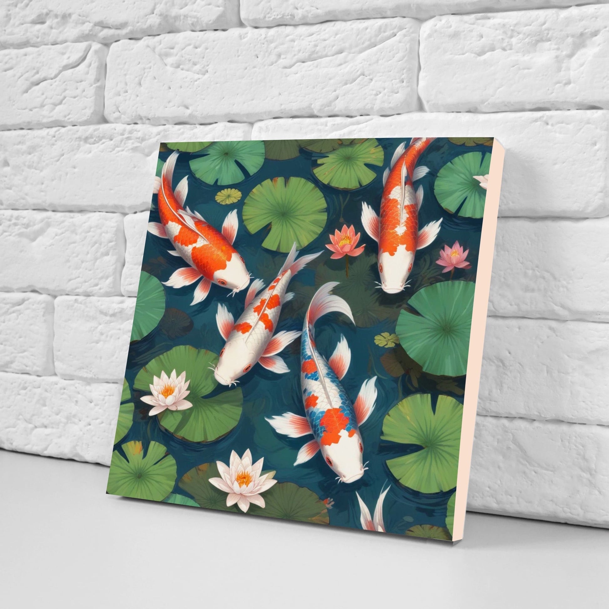 Koi Fish Ceramic Tile - Japanese Tiles -Set of 2 Wall Decor Tiles -Kitchen Backsplash Tiles,Table Decorative Tiles,Bathroom, Coaster
