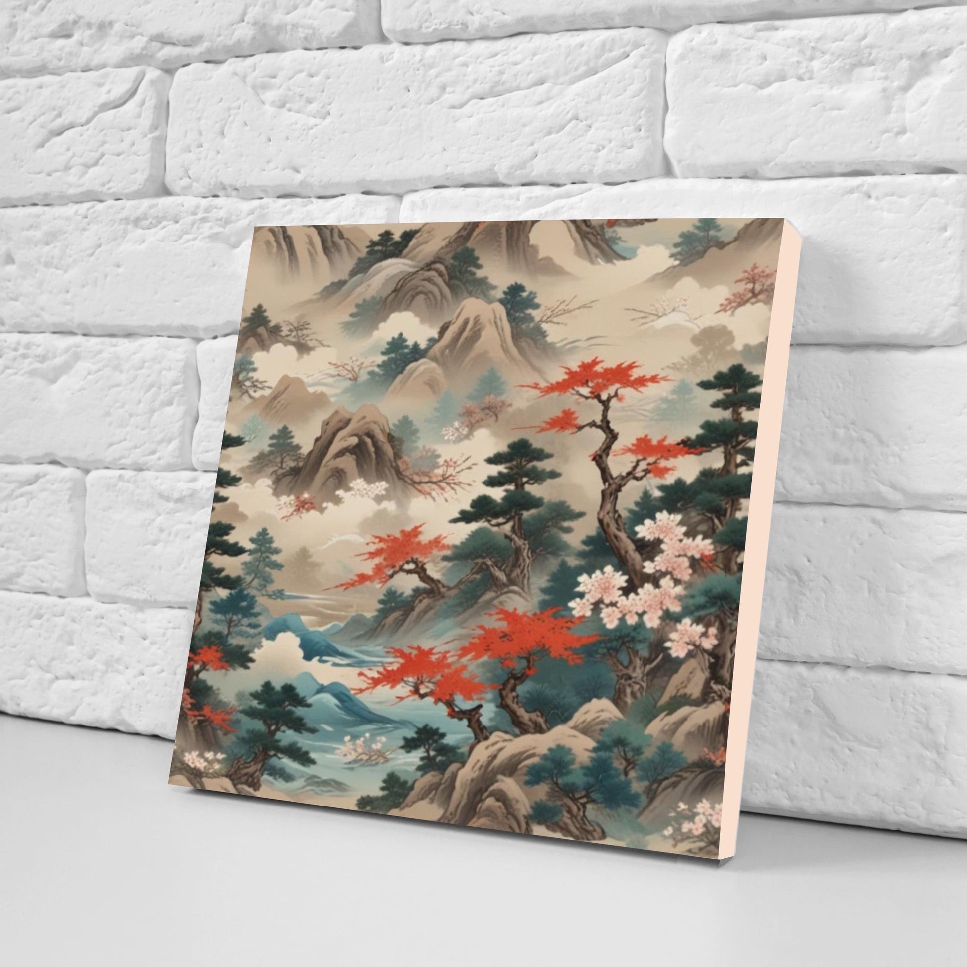 Japanese Ceramic Tiles - Japanese Landscape -Set of 2 Wall Decor Tiles -Kitchen Backsplash Tiles,Table Decorative Tiles,Bathroom, Coaster