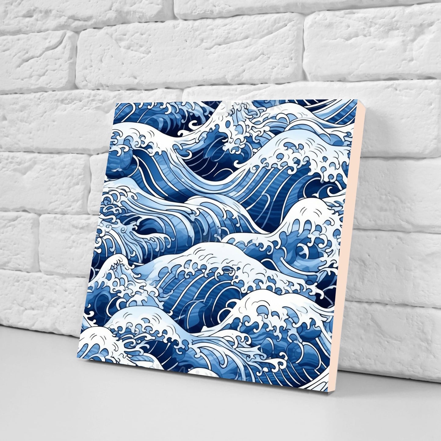 Japanese Wave Ceramic Tiles - Set of 2 Japan Wall Decor Tiles - Kitchen Backsplash Tiles, Table Decorative Tiles, Bathroom Tiles, Coaster