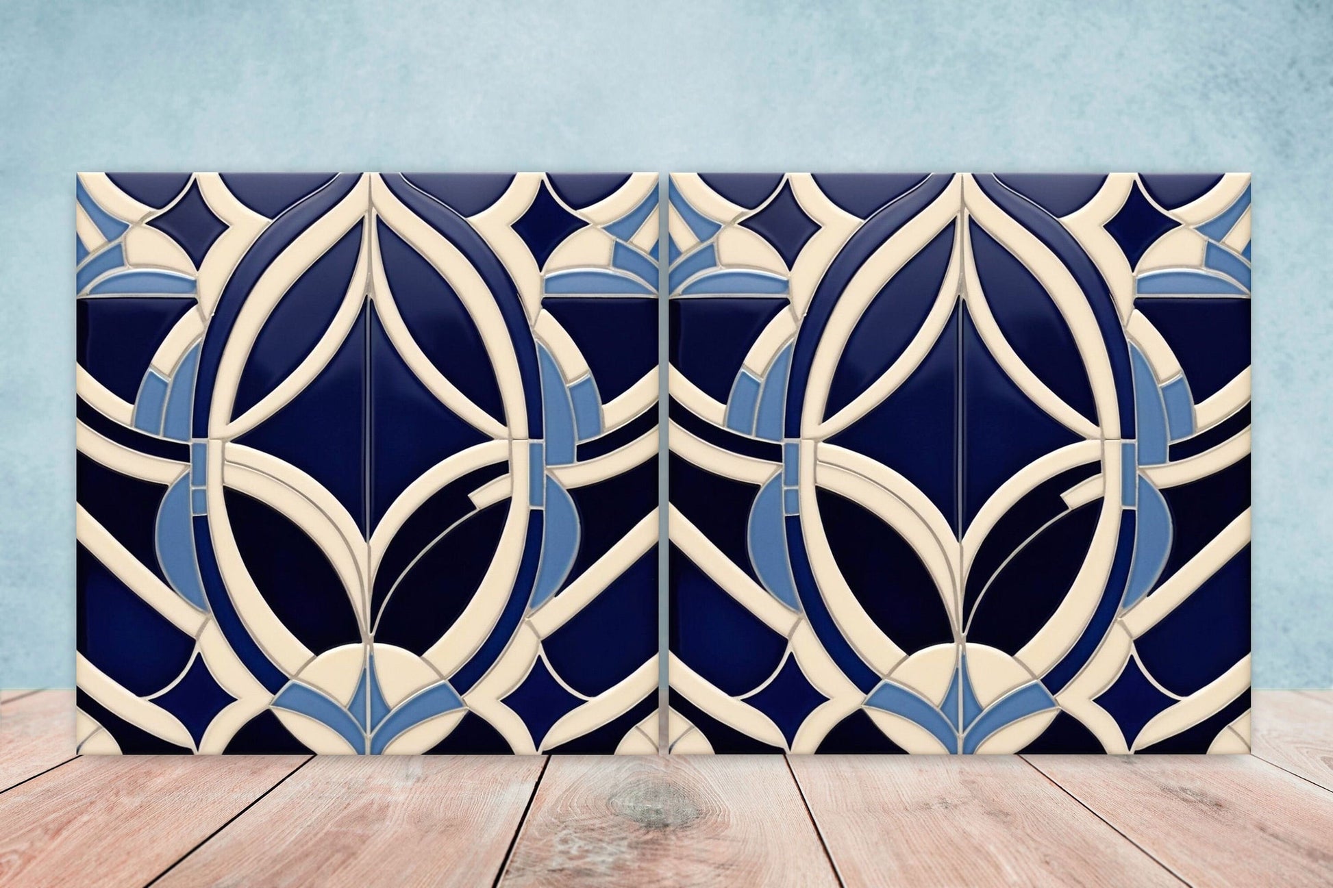 Art Deco Ceramic tiles - Set of 2 Art Deco Wall Decor Geometric Tiles - Kitchen Backsplash Tiles, Table Decorative Tiles, Bathroom Tiles