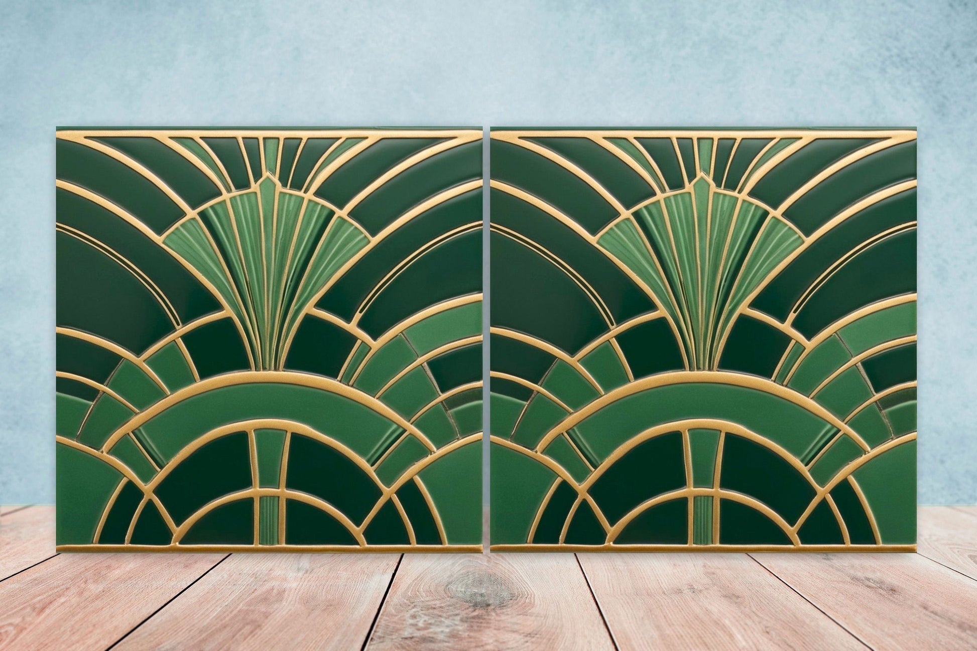 Art Deco Ceramic tiles - Set of 2 Art Deco Wall Decor Geometric Tiles - Kitchen Backsplash Tiles, Table Decorative Tiles, Bathroom Tiles
