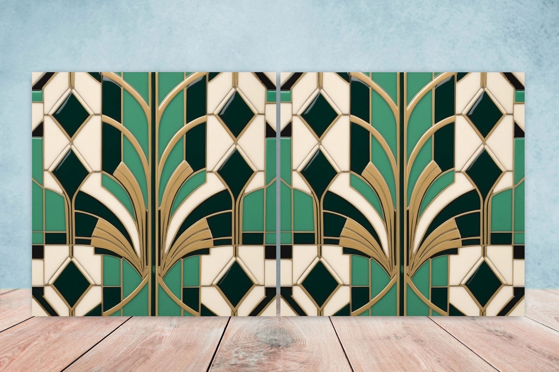 Art Deco Ceramic tiles - Set of 2 Art Deco Wall Decor Geometric Tiles - Kitchen Backsplash Tiles, Table Decorative Tiles, Bathroom Tiles