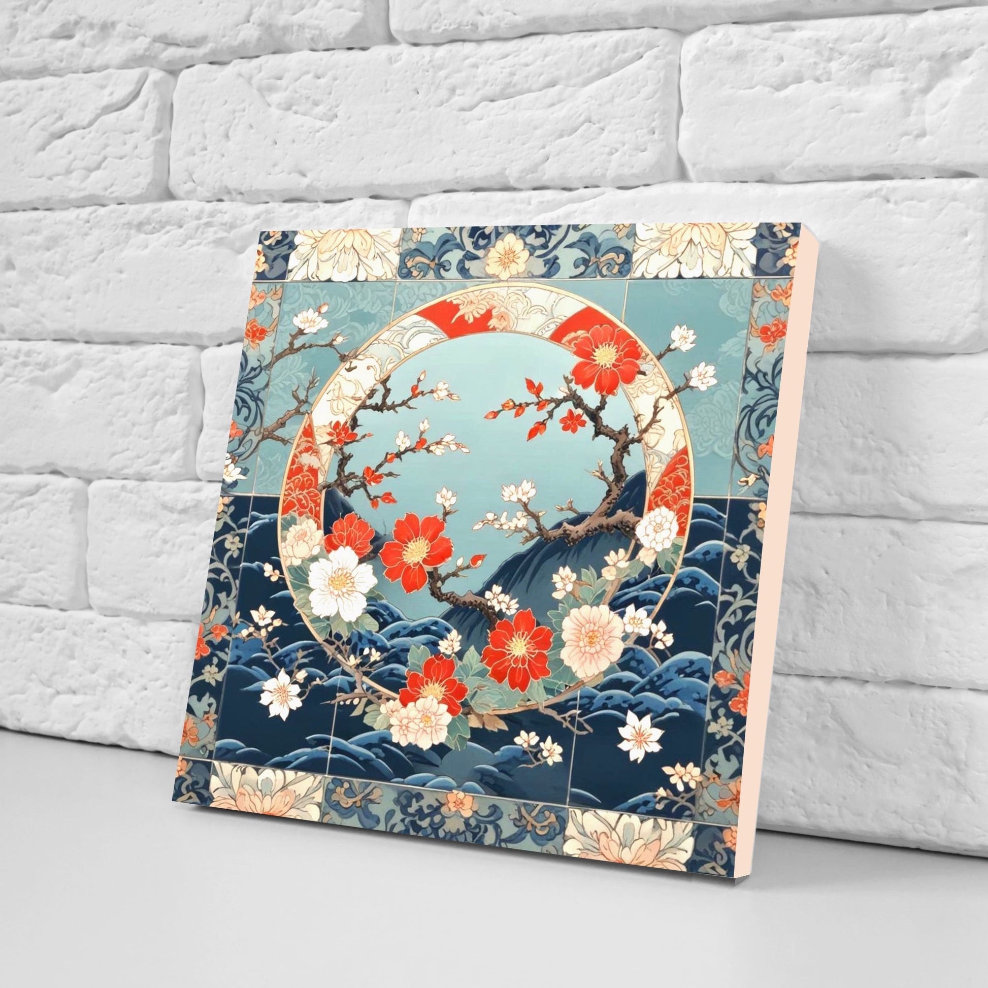 Japanese Ceramic Tiles Cherry Blossom Flower Design - Set of 2 Wall Décor Tiles - Kitchen Backsplash Tiles, Decorative Tiles, Bathroom Tiles