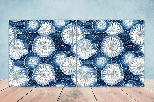 Japanese Ceramic Tiles - Japanese Pattern -Set of 2 Wall Decor Tiles -Kitchen Backsplash Tiles,Table Decorative Tiles,Bathroom, Coaster