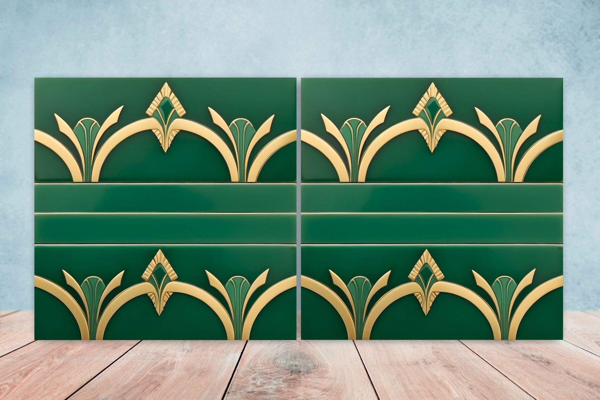 Art Deco Ceramic tiles - Set of 2 Art Deco Wall Decor Geometric Tiles - Kitchen Backsplash Tiles, Table Decorative Tiles, Bathroom Tiles