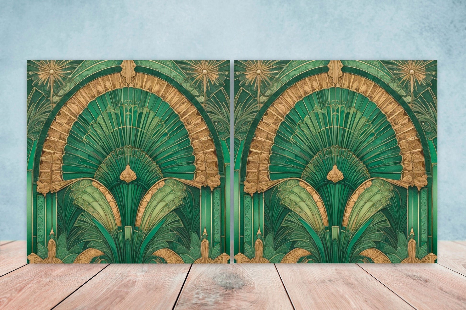 Art Deco Ceramic tiles - Set of 2 Art Deco Wall Decor Geometric Tiles - Kitchen Backsplash Tiles, Table Decorative Tiles, Bathroom Tiles