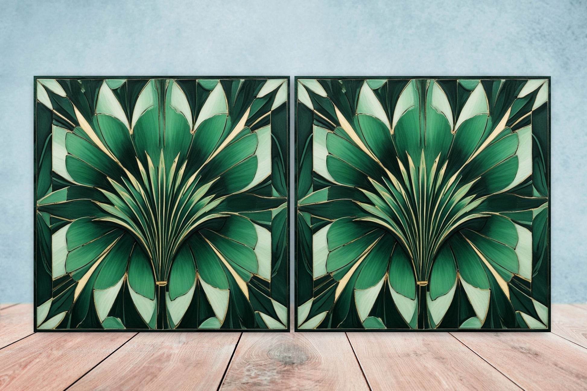 Art Deco Ceramic tiles - Set of 2 Art Deco Wall Decor Geometric Tiles - Kitchen Backsplash Tiles, Table Decorative Tiles, Bathroom Tiles
