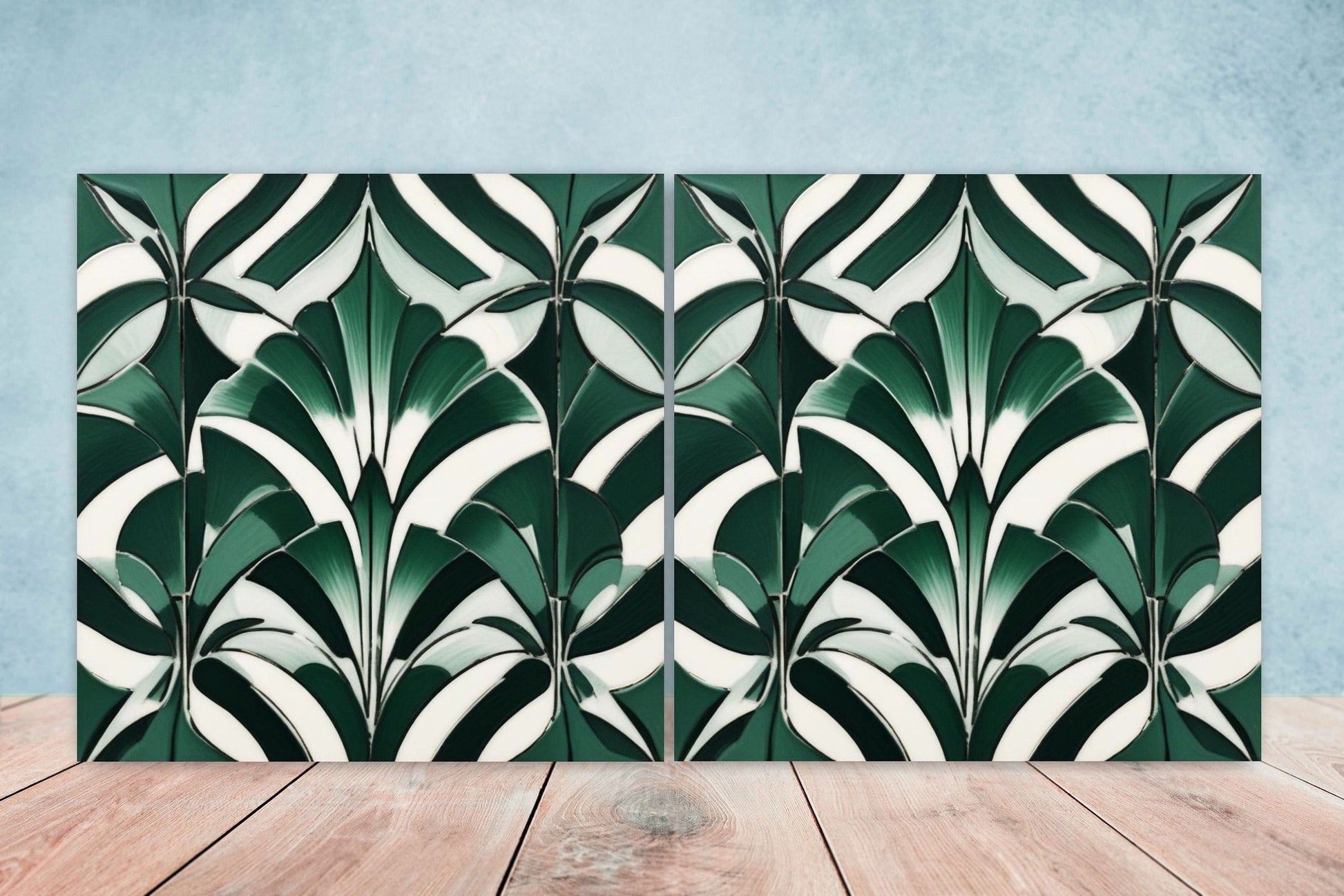 Art Deco Ceramic tiles - Set of 2 Art Deco Wall Decor Geometric Tiles - Kitchen Backsplash Tiles, Table Decorative Tiles, Bathroom Tiles