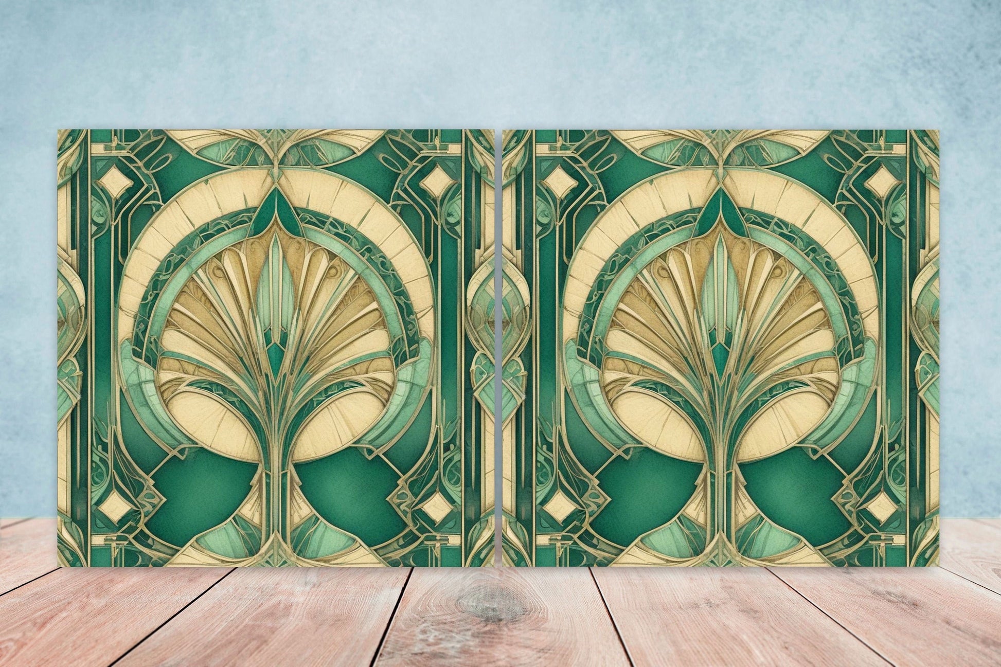 Art Deco Ceramic tiles - Set of 2 Art Deco Wall Decor Geometric Tiles - Kitchen Backsplash Tiles, Table Decorative Tiles, Bathroom Tiles