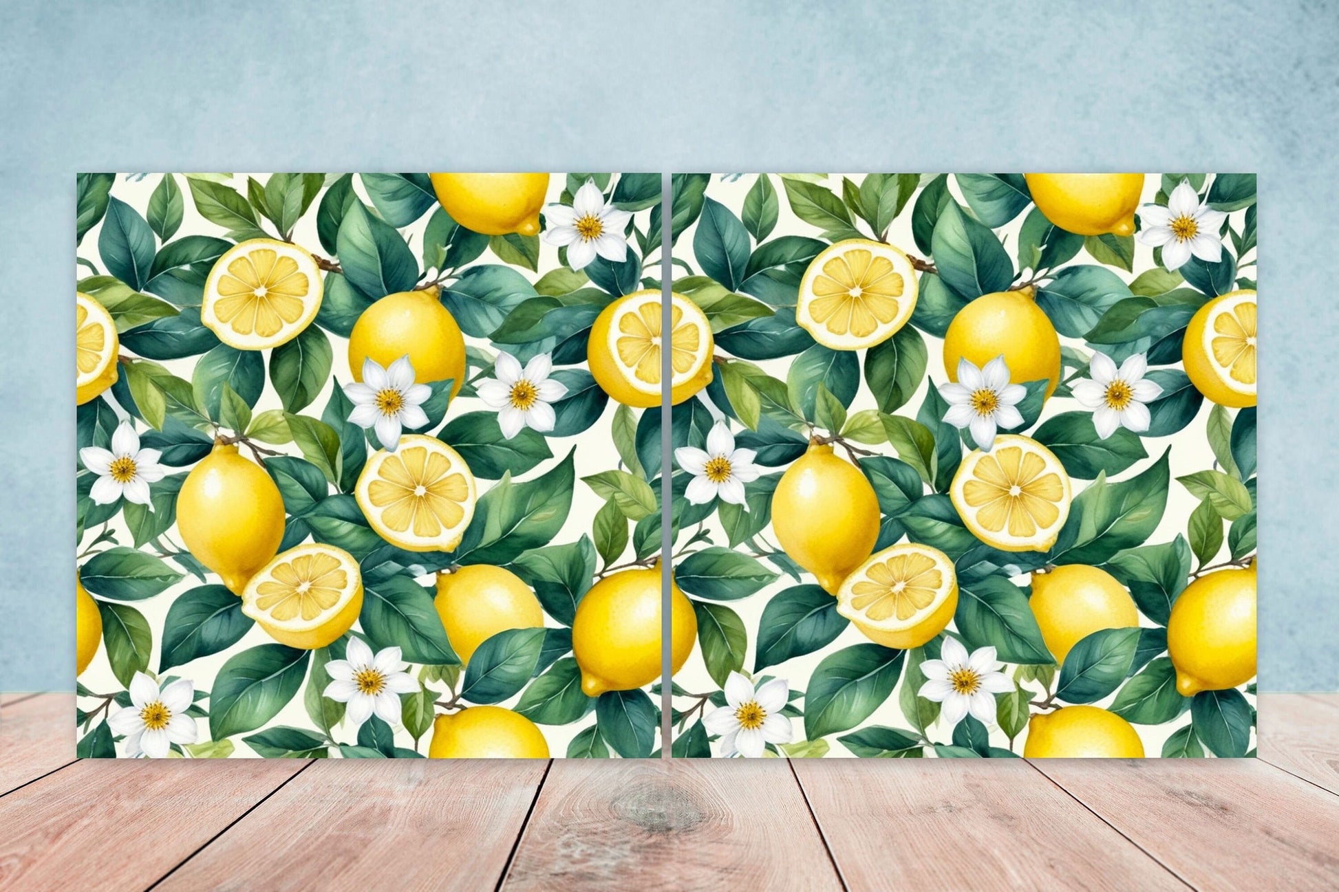 Italian Majolica Lemon Tiles - Set of 2 Italian Wall Decor Tiles - Kitchen Backsplash Tiles, Table Decorative Tiles, Bathroom Tiles, Coaster