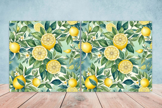 Italian Majolica Lemon Tiles - Set of 2 Italian Wall Decor Tiles - Kitchen Backsplash Tiles, Table Decorative Tiles, Bathroom Tiles, Coaster