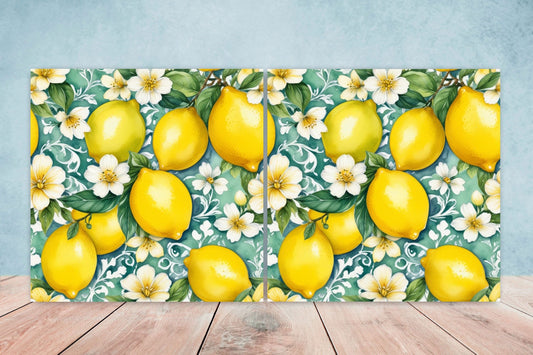 Italian Majolica Lemon Tiles - Set of 2 Italian Wall Decor Tiles - Kitchen Backsplash Tiles, Table Decorative Tiles, Bathroom Tiles, Coaster