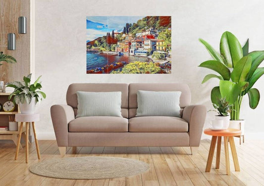 Tile Mural/Mosaic Ceramic Panel of Varenna - Varenna wall print - Lake Como print - Lake Como Mural - Tile Mural - Gloss Tiles - Tile Mosaic