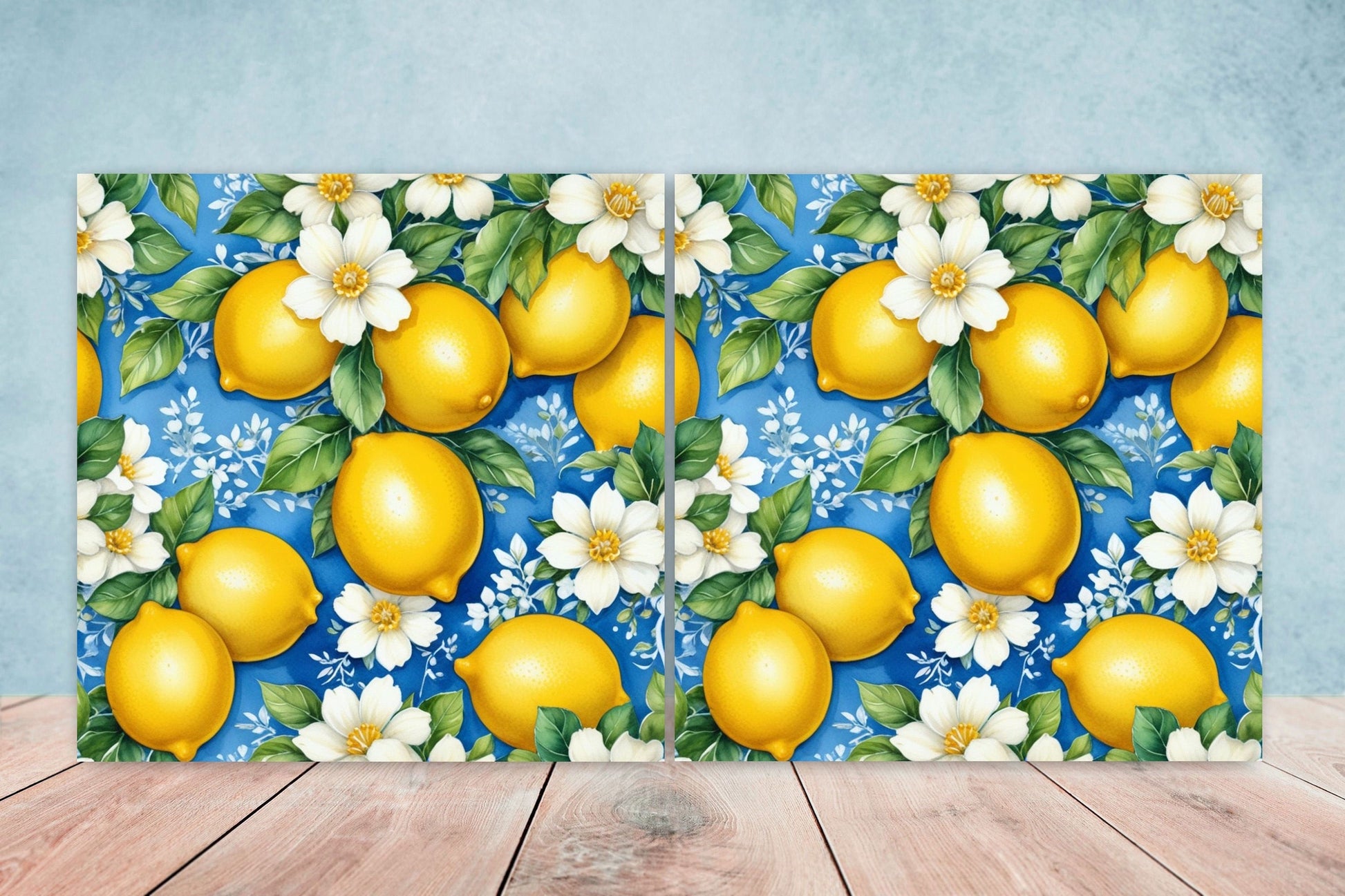Italian Majolica Lemon Tiles - Set of 2 Italian Wall Decor Tiles - Kitchen Backsplash Tiles, Table Decorative Tiles, Bathroom Tiles, Coaster