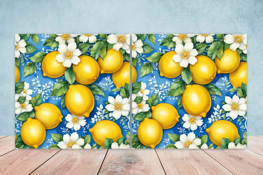Italian Majolica Lemon Tiles - Set of 2 Italian Wall Decor Tiles - Kitchen Backsplash Tiles, Table Decorative Tiles, Bathroom Tiles, Coaster