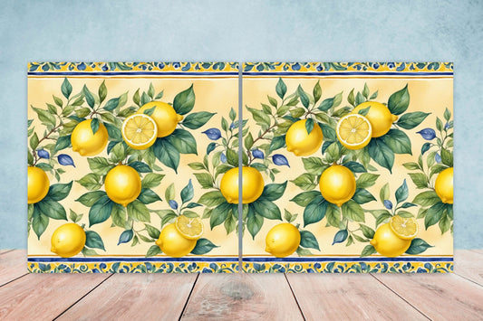 Italian Majolica Lemon Tiles - Set of 2 Italian Wall Decor Tiles - Kitchen Backsplash Tiles, Table Decorative Tiles, Bathroom Tiles, Coaster