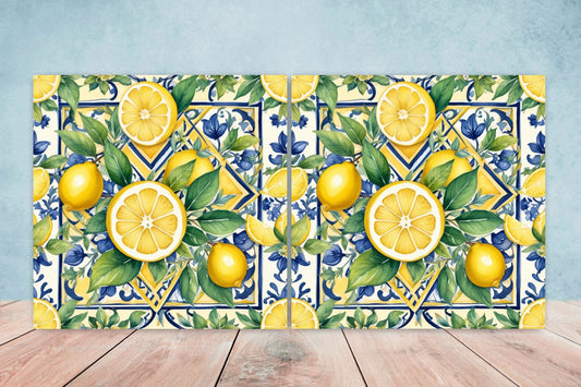 Italian Majolica Lemon Tiles - Set of 2 Italian Wall Decor Tiles - Kitchen Backsplash Tiles, Table Decorative Tiles, Bathroom Tiles, Coaster