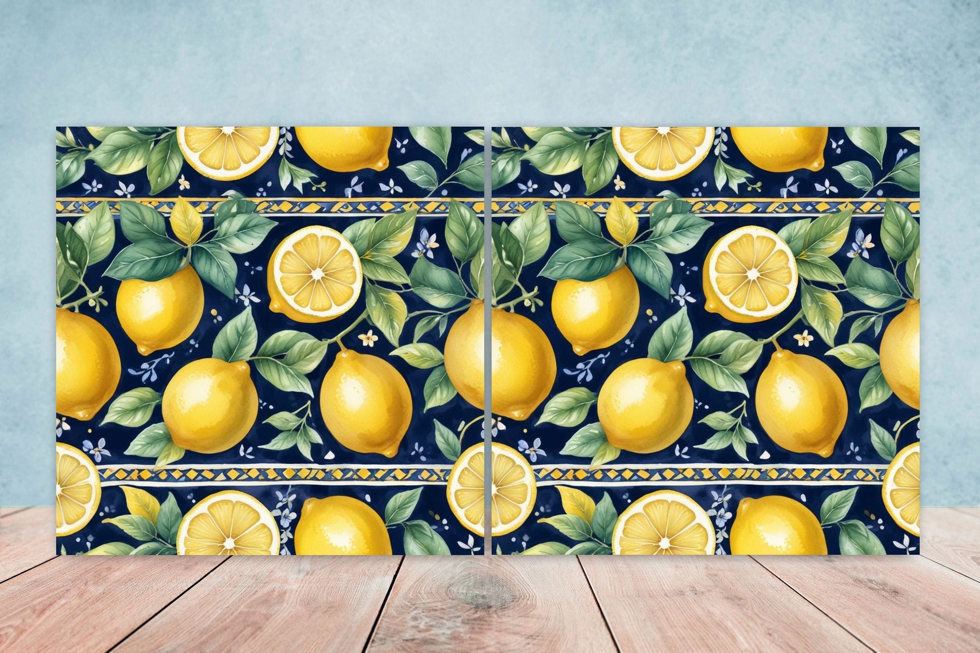 Italian Majolica Lemon Tiles - Set of 2 Italian Wall Decor Tiles - Kitchen Backsplash Tiles, Table Decorative Tiles, Bathroom Tiles, Coaster