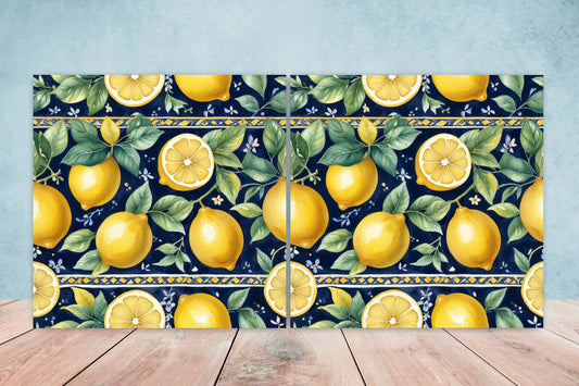 Italian Majolica Lemon Tiles - Set of 2 Italian Wall Decor Tiles - Kitchen Backsplash Tiles, Table Decorative Tiles, Bathroom Tiles, Coaster