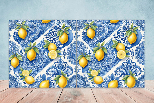 Italian Majolica Lemon Tiles - Set of 2 Italian Wall Decor Tiles - Kitchen Backsplash Tiles, Table Decorative Tiles, Bathroom Tiles, Coaster