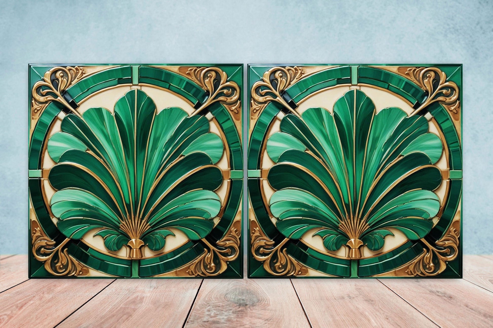 Art Deco Ceramic tiles - Set of 2 Art Deco Wall Decor Geometric Tiles - Kitchen Backsplash Tiles, Table Decorative Tiles, Bathroom Tiles