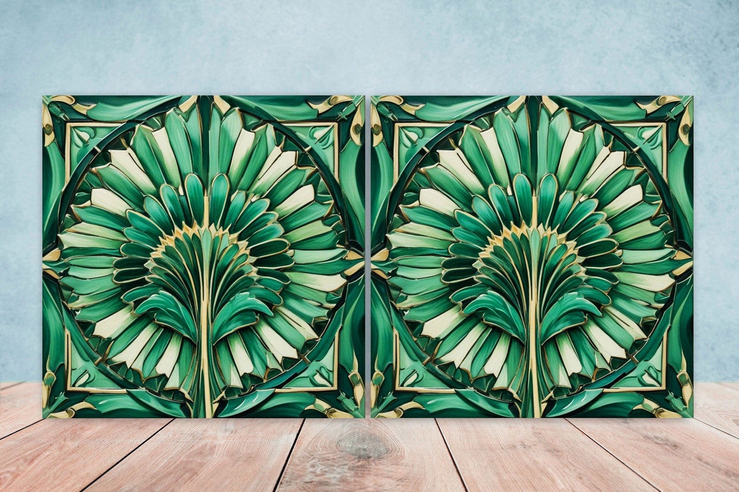Art Deco Ceramic tiles - Set of 2 Art Deco Wall Decor Geometric Tiles - Kitchen Backsplash Tiles, Table Decorative Tiles, Bathroom Tiles