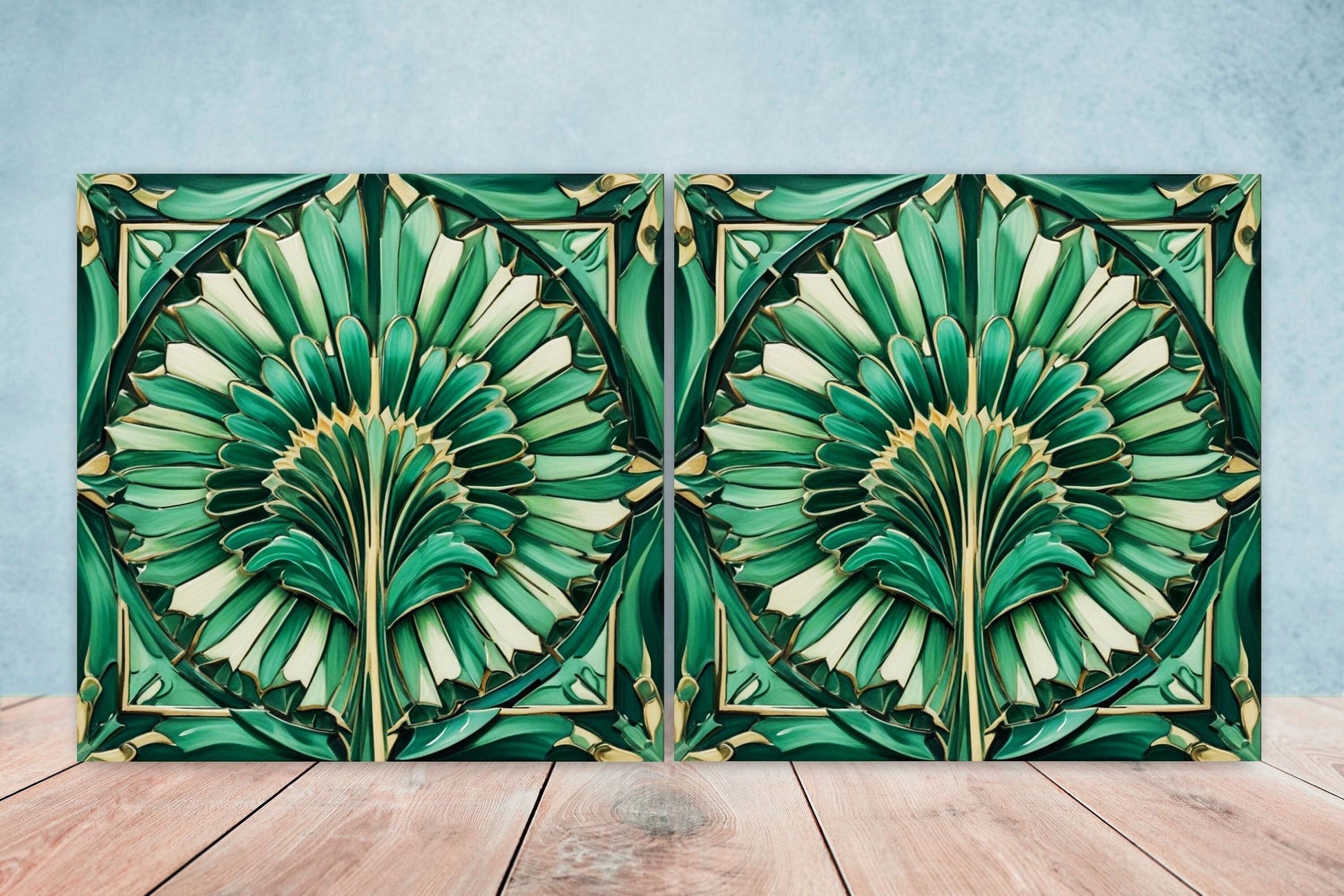 Art Deco Ceramic tiles - Set of 2 Art Deco Wall Decor Geometric Tiles - Kitchen Backsplash Tiles, Table Decorative Tiles, Bathroom Tiles