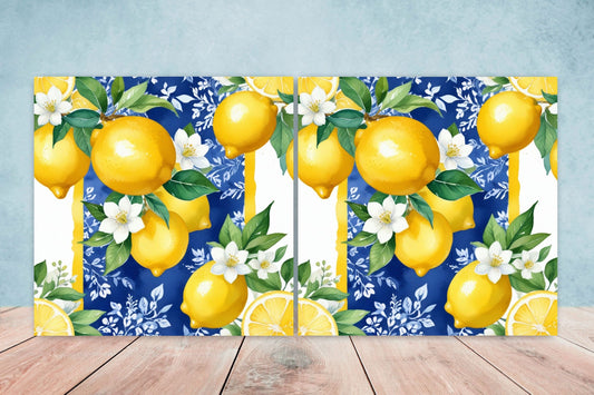 Italian Majolica Lemon Tiles - Set of 2 Italian Wall Decor Tiles - Kitchen Backsplash Tiles, Table Decorative Tiles, Bathroom Tiles, Coaster