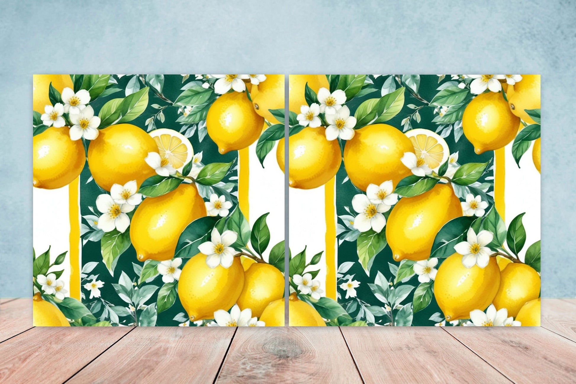 Italian Majolica Lemon Tiles - Set of 2 Italian Wall Decor Tiles - Kitchen Backsplash Tiles, Table Decorative Tiles, Bathroom Tiles, Coaster