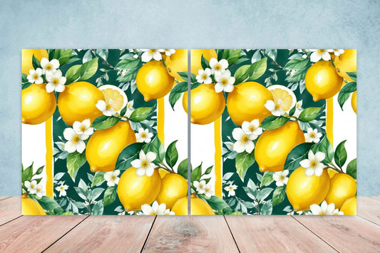 Italian Majolica Lemon Tiles - Set of 2 Italian Wall Decor Tiles - Kitchen Backsplash Tiles, Table Decorative Tiles, Bathroom Tiles, Coaster