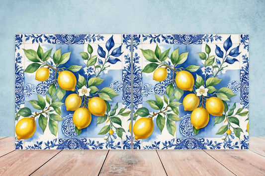 Italian Majolica Lemon Tiles - Set of 2 Italian Wall Decor Tiles - Kitchen Backsplash Tiles, Table Decorative Tiles, Bathroom Tiles, Coaster