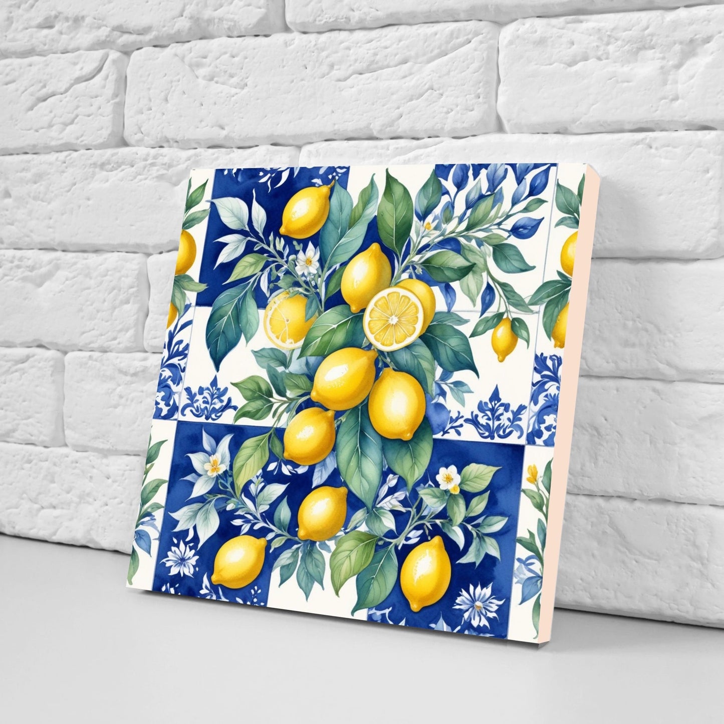 Italian Majolica Lemon Tiles - Set of 2 Italian Wall Decor Tiles - Kitchen Backsplash Tiles, Table Decorative Tiles, Bathroom Tiles, Coaster