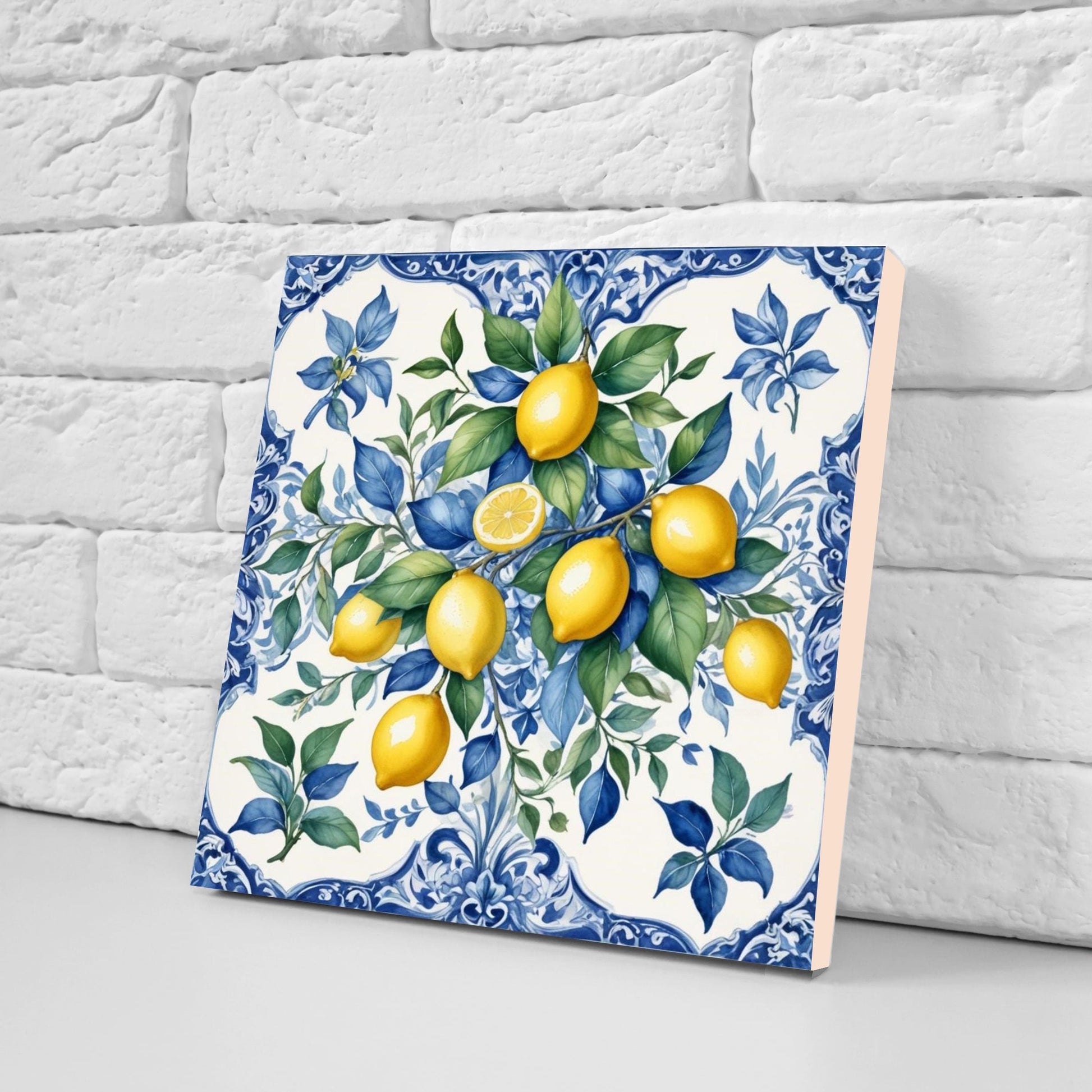 Italian Majolica Lemon Tiles - Set of 2 Italian Wall Decor Tiles - Kitchen Backsplash Tiles, Table Decorative Tiles, Bathroom Tiles, Coaster