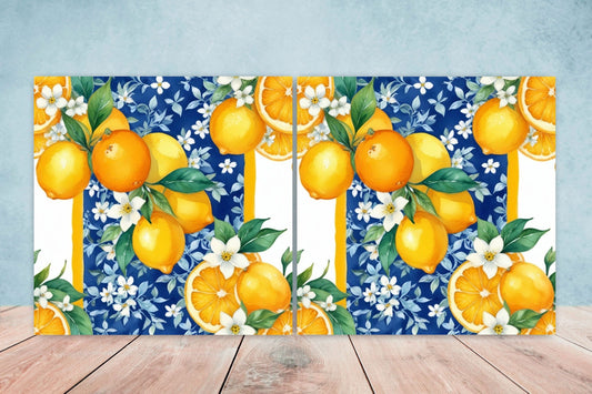 Italian Majolica Orange Tiles -Set of 2 Italian Wall Decor Tiles - Kitchen Backsplash Tiles, Table Decorative Tiles, Bathroom Tiles, Coaster