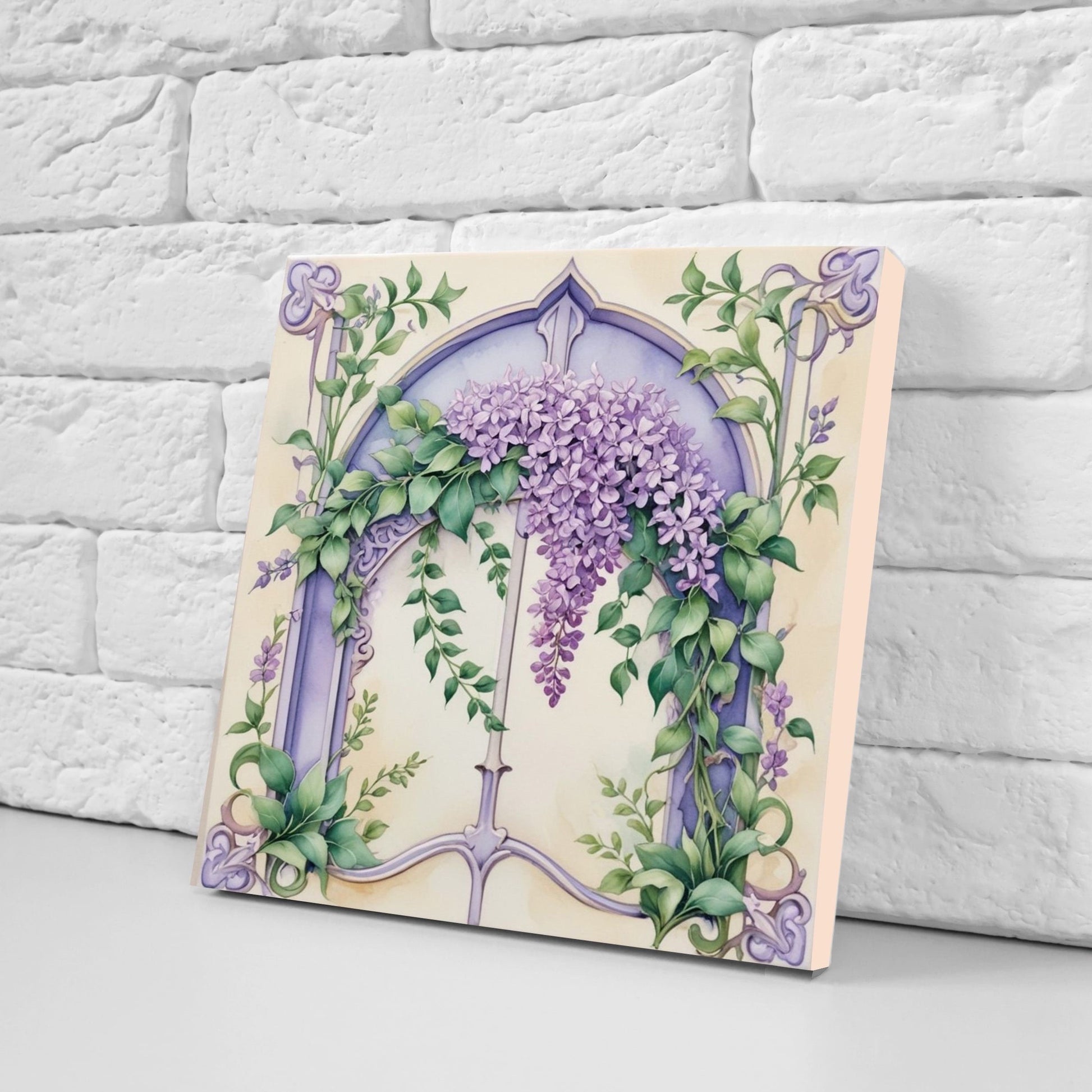 Art Nouveau Flower Ceramic Tiles - Set of 2 Art Nouveau Wall Decor Tiles - Kitchen Backsplash Tiles, Table Decorative Tiles, Bathroom Tiles
