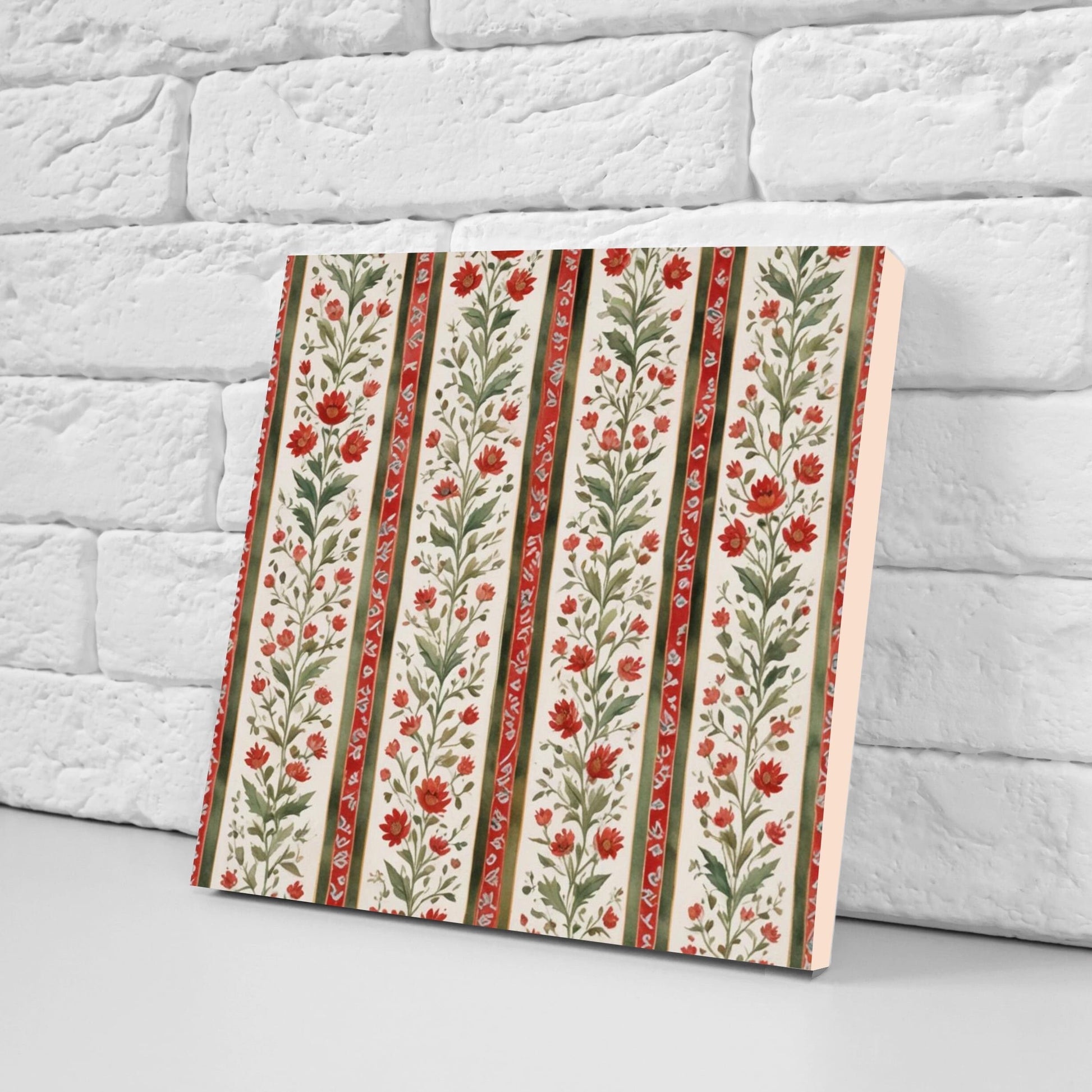 Flower Ceramic Gloss Wall Tiles Set of 2 - Botanical Wall Art Print - Indian Mughal art - Floral Home Decor - Botanical print - Mughal Wall