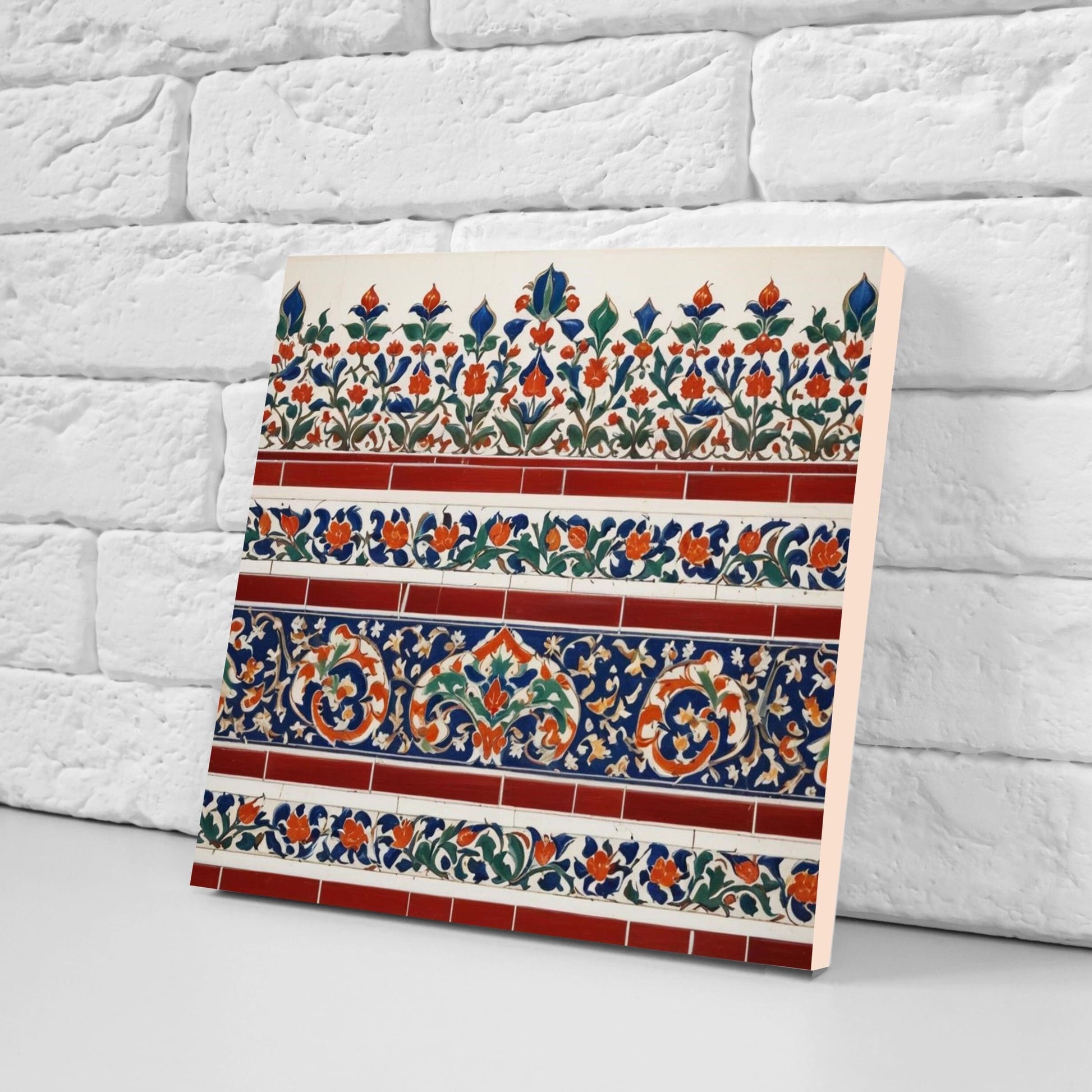Flower Ceramic Gloss Wall Tiles Set of 2 - Botanical Wall Art Print - Indian Mughal art - Floral Home Decor - Botanical print - Mughal Wall