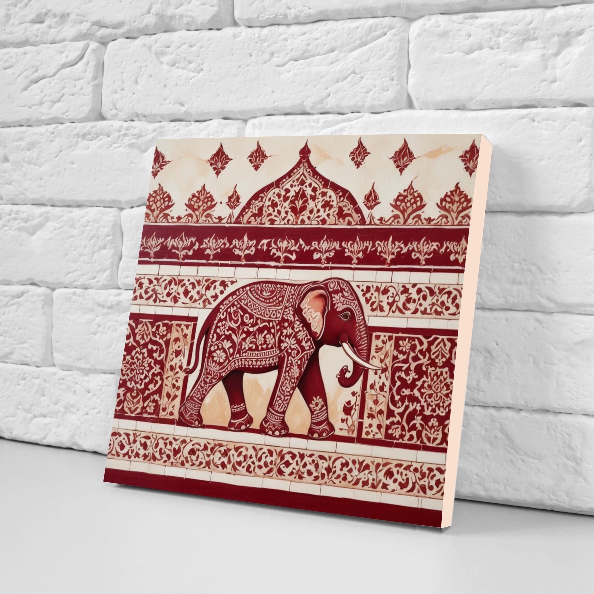 Indian Elephant Ceramic Gloss Wall Tiles Set of 2 - Elephant Wall Art Print - Elephant Mughal art - Elephant Home Decor - Elephant print