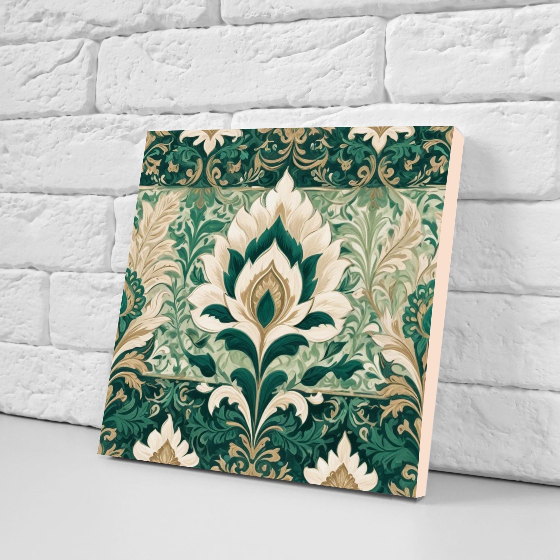 Flower Ceramic Gloss Wall Tiles Set of 2 - Botanical Wall Art Print - Indian Mughal art - Floral Home Decor - Botanical print - Mughal Wall